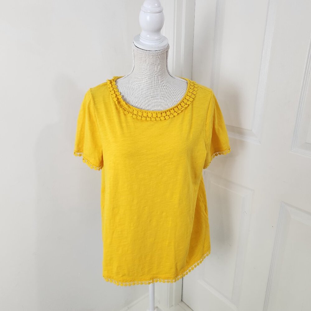Boden Top Womens 12 Yellow Thelma Lace Trim Summer Cruise Island Resort Beachy
